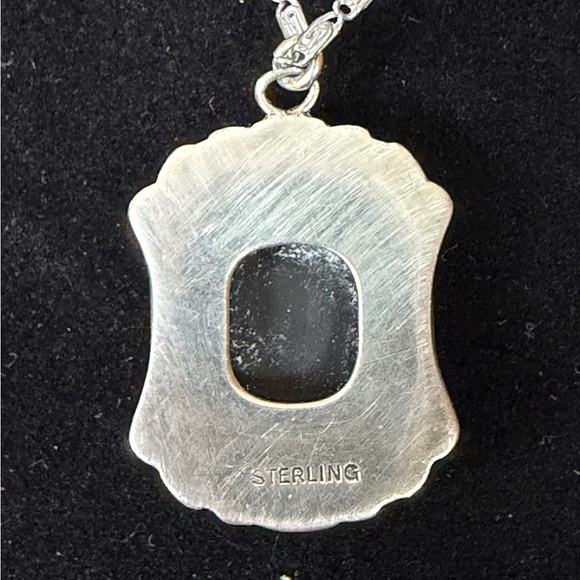 Vintage Onyx and Marcasite Sterling .925 Silver Pendant Silver-toned necklace - Picture 4 of 10